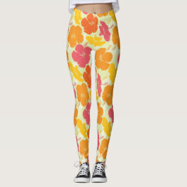 Legging Padrão de Hibiscus Floral Tópico
