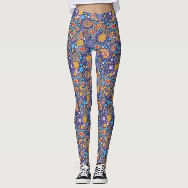 Legging Padrão de Hippie Paisley dos anos 60 e 70 (Frente)