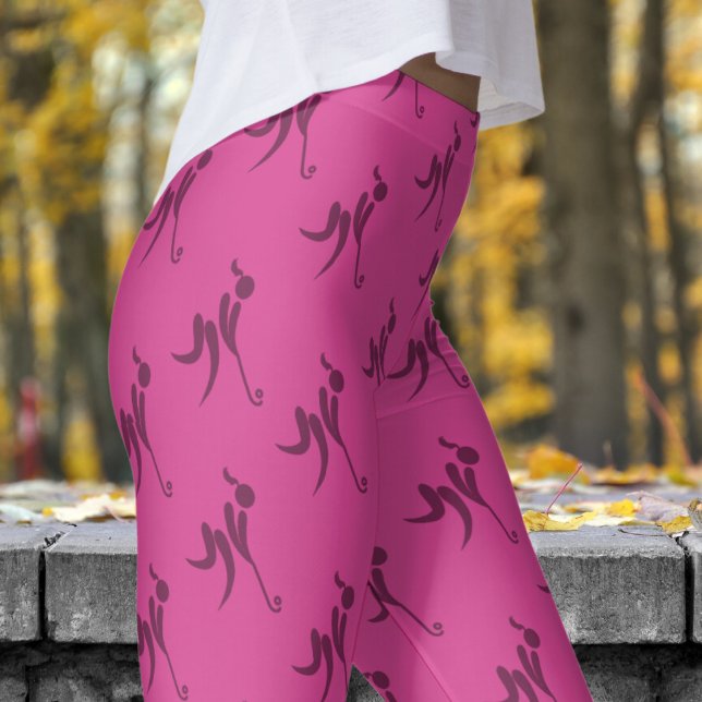 Legging Padrão de Hóquei das Mulheres Rosa-na moda (Womens Hockey on Pantone Pink Leggings)