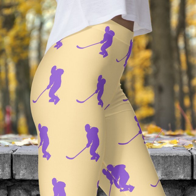 Legging Padrão de Hóquei no Gelo das Mulheres Brancas Fres (Womens Ice Hockey on Beige Leggings)
