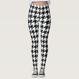 Legging Padrão de Houndstooth Preto Branco