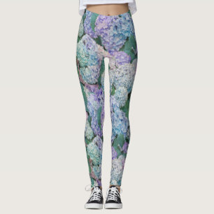 Legging Padrão de Hydrangea Púrpura Azul Chic