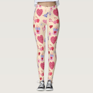 Legging Padrão de Ícone do Dia dos Namorados Rosa