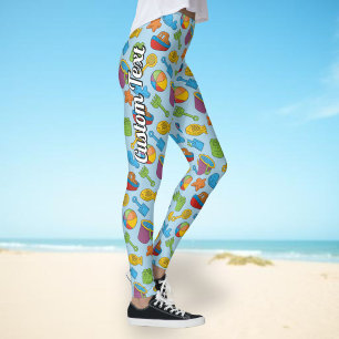 Legging Padrão de Ícones de Brinquedos de Praia