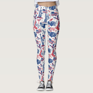 Legging Padrão de Ícones Patrióticos - Estátua da Liberdad