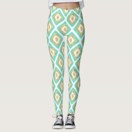 Legging Padrão de Ikat Chic Dourado e Turquoise