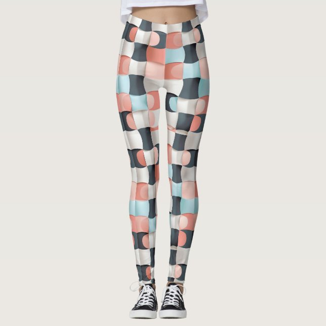 Legging Padrão de Ilusão Geométrica Curva 3D Moderna (Frente)