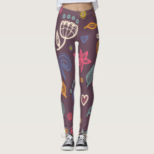 Legging Padrão de Ilustração Botânica Chic