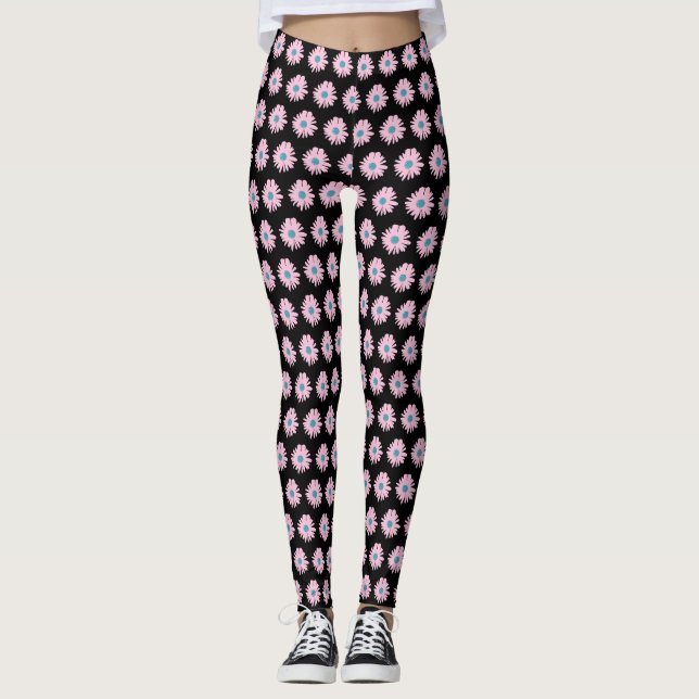 Legging Padrão de Ilustração de Design Azul Rosa-Rosa-Rosa (Frente)