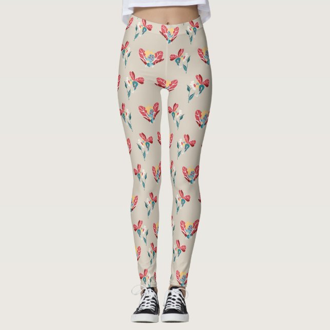 Legging Padrão de Ilustração de Férias Florais (Frente)