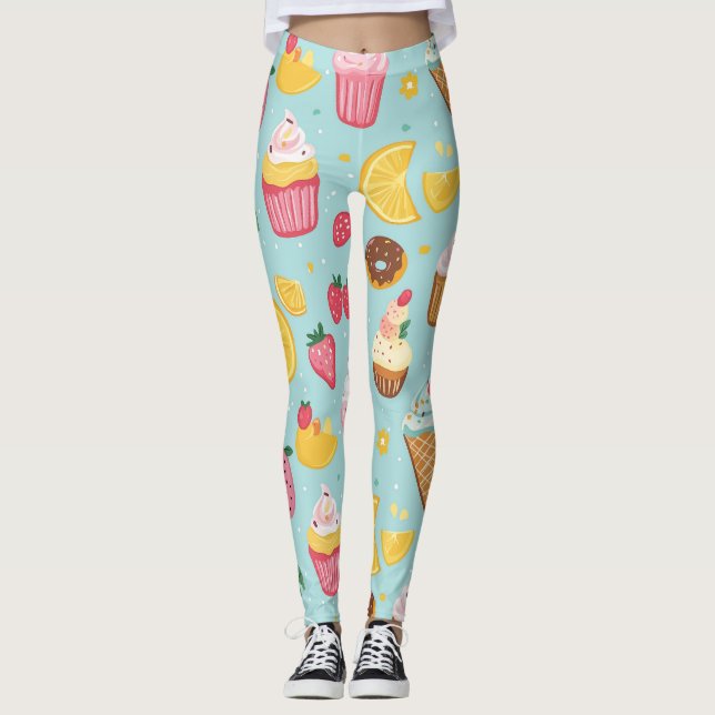 Legging Padrão de Ilustração de Itens de Comida Adoráveis (Frente)