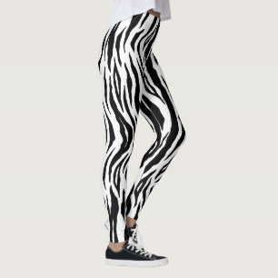 Legging Padrão de Impressão Animal de Stripes Brancas Negr