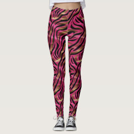Legging Padrão de Impressão Animal Dourado de Zebra Rosa P