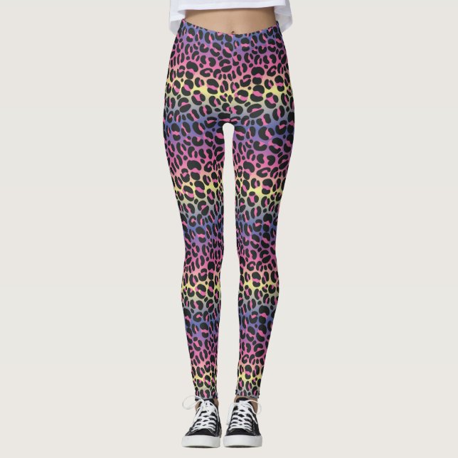 Legging Padrão de Impressão Animal Leopardo Arco-Íris (Frente)