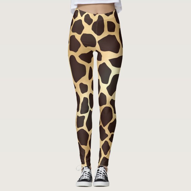 Legging Padrão de Impressão Animal Marrom Giraffe Dourado  (Frente)