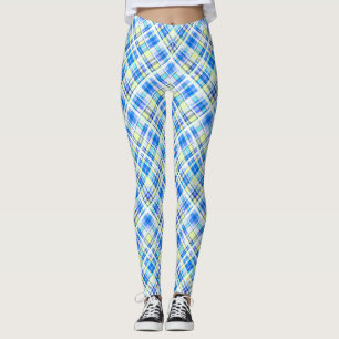 Legging Padrão de impressão com verificação amarelo e azul