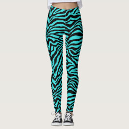 Legging Padrão de Impressão da Zebra Torquoise Negra Artsy