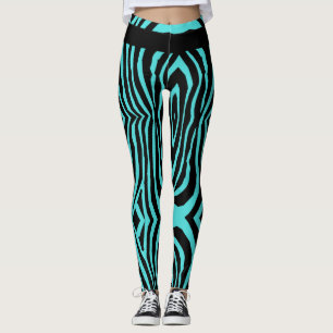 LEGGING PADRÃO DE IMPRESSÃO DE ANIMAIS PRETO E AQUA BRILHA