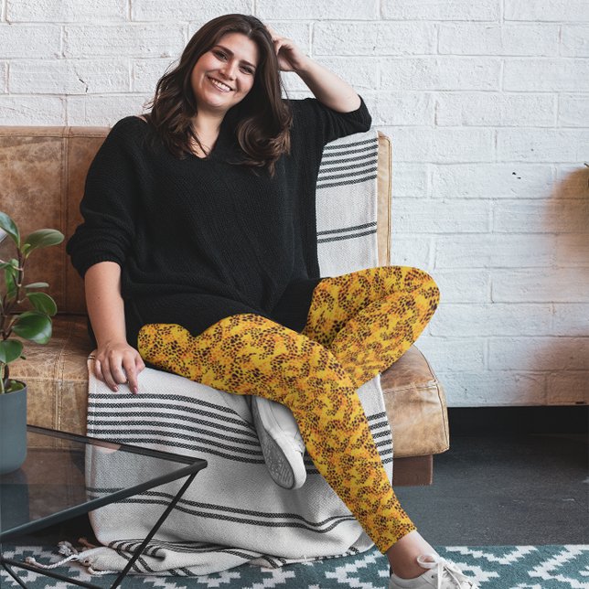 Legging Padrão de Impressão de Animal Falso Amarelo (Criador carregado)