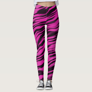 Legging Padrão de Impressão de Faixa de Tigre Preta Rosa