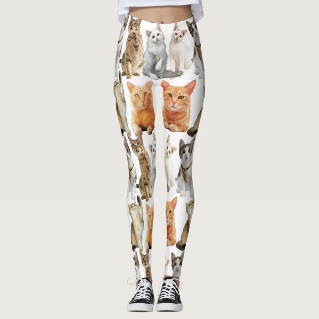 Legging Padrão de impressão de gatos 01x4 (Frente)
