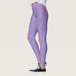 Legging Padrão de Impressão de Leopardo Rosa e Roxo Pastel