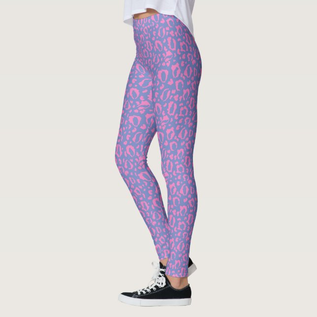 Legging Padrão de Impressão de Leopardo Rosa e Roxo Pastel (Esquerda)