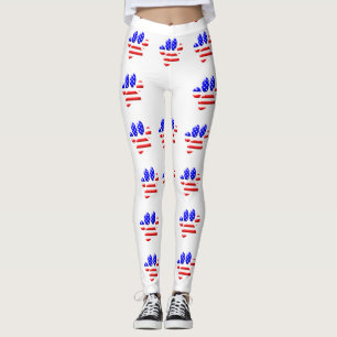 Legging Padrão de Impressão de Pata de Cachorro com Bandei