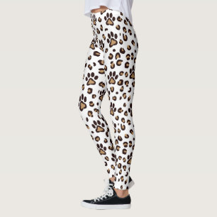 Legging Padrão de Impressão de Pata de Leopardo Animal