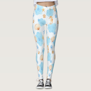 Legging Padrão de impressão de pata inspirado no oceano co