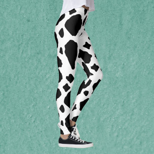 Legging Padrão de Impressão de Vaca Preto e Branco Fofo