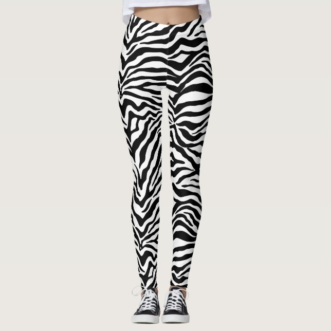 Legging Padrão de Impressão de Zebra Branca Branca Artsy P (Frente)