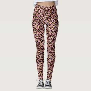 Legging Padrão de impressão do Leopard rosa e Dourado