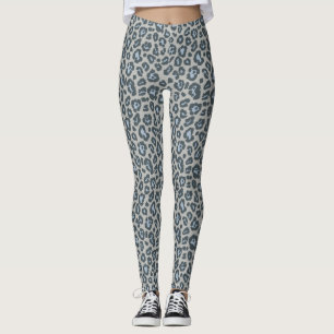 Legging Padrão de Impressão do Leopardo da Cinza Azul-Chic