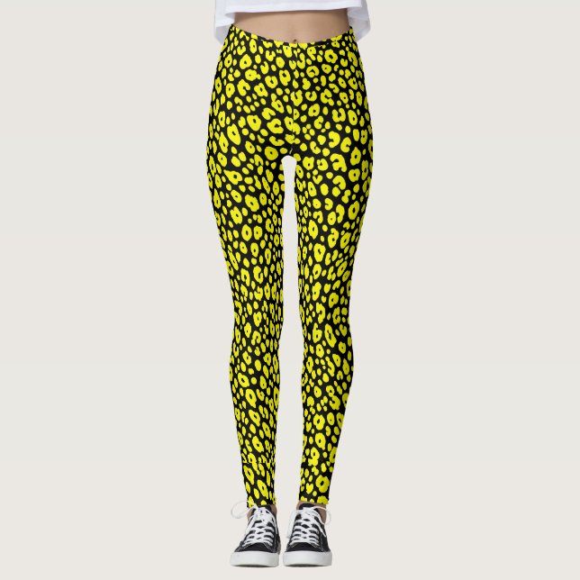 Legging Padrão de Impressão do Leopardo Negro Amarelo Colo (Frente)