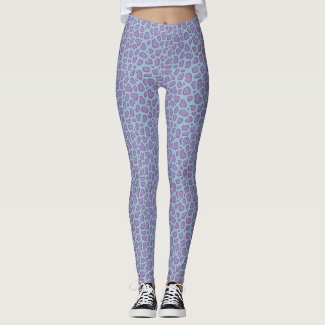 Legging Padrão de impressão do leopardo roxo de Pastel (Frente)