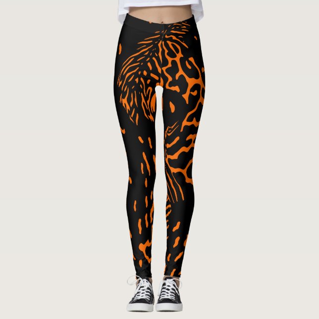 Legging Padrão de Impressão Exclusivo do Tigre Laranja Tre (Frente)