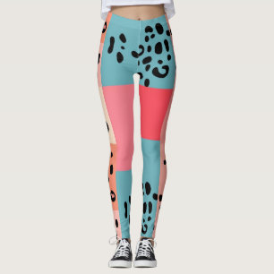 Legging Padrão de Impressão Leopardo de Bloco de Cores