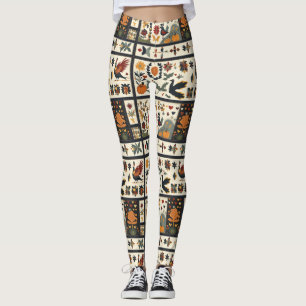 Legging Padrão de Inclinação do outono de Folk   Colheita 