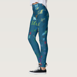 Legging Padrão de iniciais coloridas personalizadas em azu