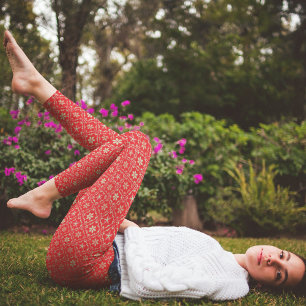 Legging Padrão de inverno Simples Floco de Neve Vermelho S