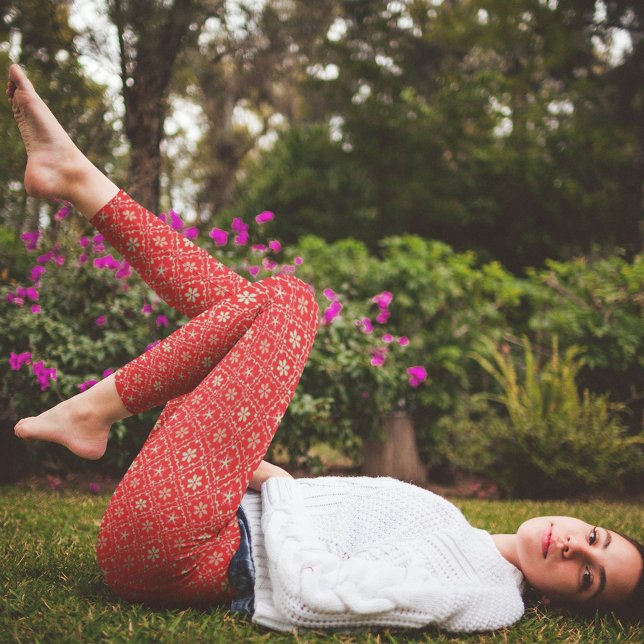 Legging Padrão de inverno Simples Floco de Neve Vermelho S (Red snowflake pattern classic holiday design leggings)