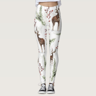 Legging Padrão de Inverno Veado e Agulhas de Abeto