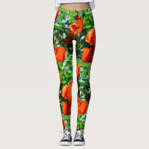 Legging Padrão de Jardim das Flores Vermelhas Estilizadas