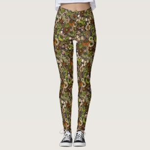 Legging Padrão de Jardim de Flores Silvestres Verdes