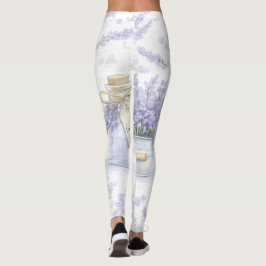Legging Padrão de Jardim de Lavanda em Aquarela