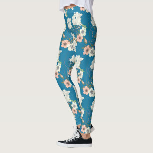 Legging Padrão de Jardim Floral Branco