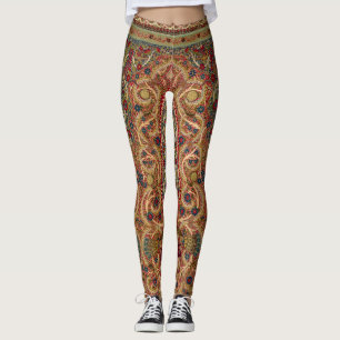 Legging Padrão de Jardim Floral e Pavão Vintage