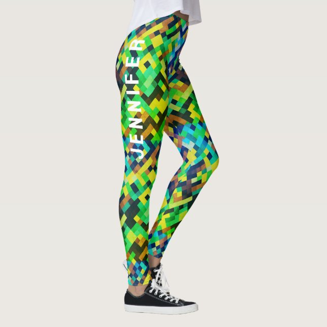 Legging Padrão de Jogo de Arte Geométrica Verde Moderna em (Direita)