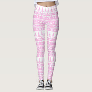 Legging Padrão de Knit de Suéter Feio de Natal em Pastel R
